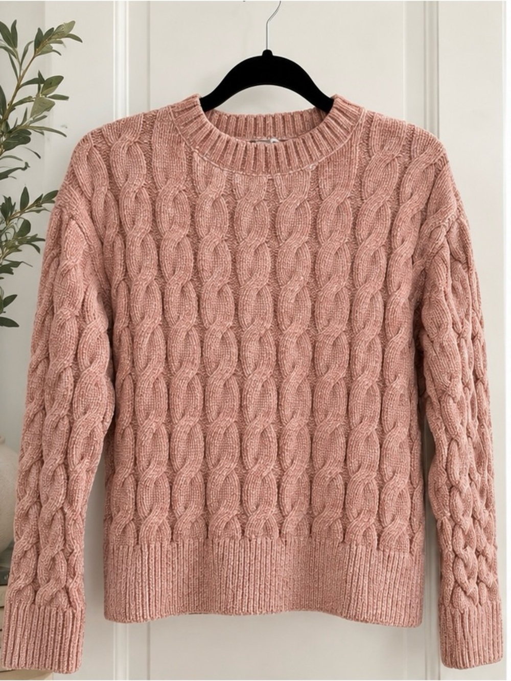 Rachel Zoe Women’s XS Blush Pink Cable Knit Chenille Sweater Crewneck Soft